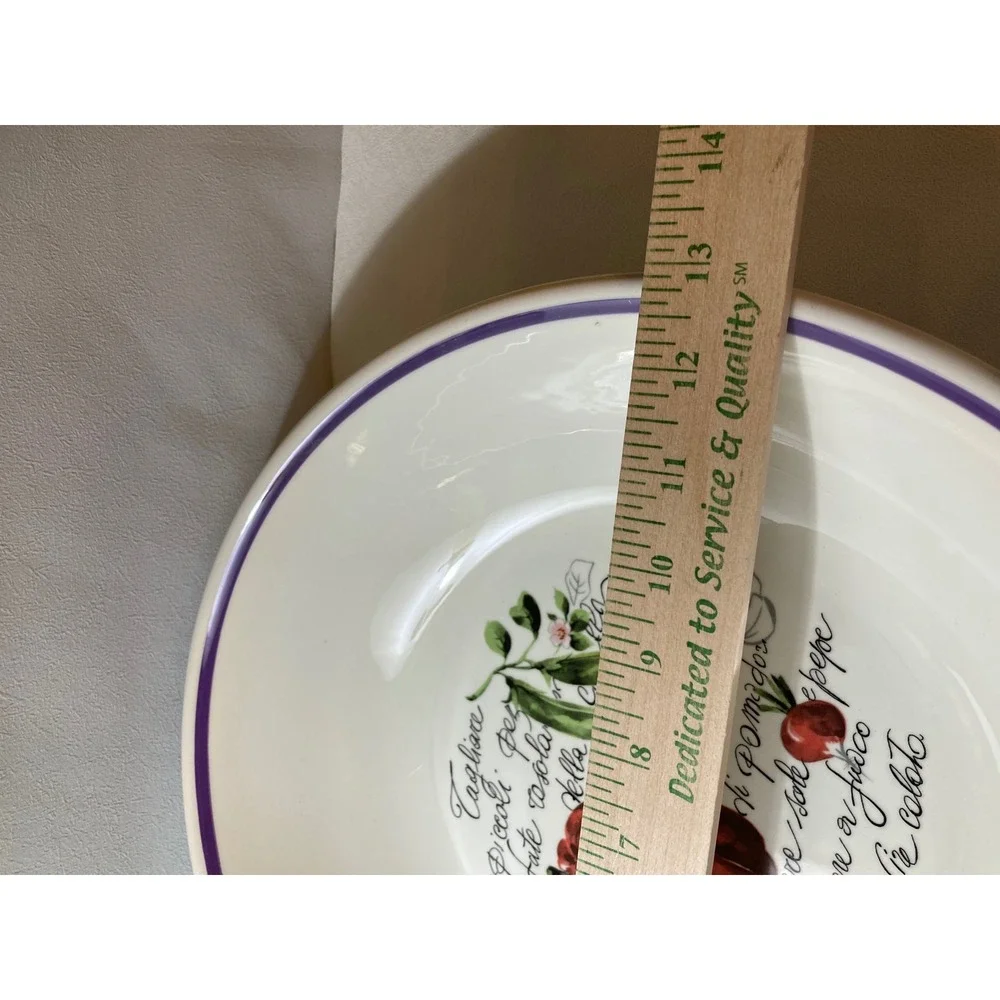 Italian Vegetable Ceramic Pasta Serving Bowl Red Pepper Purple Rim 13 Inch